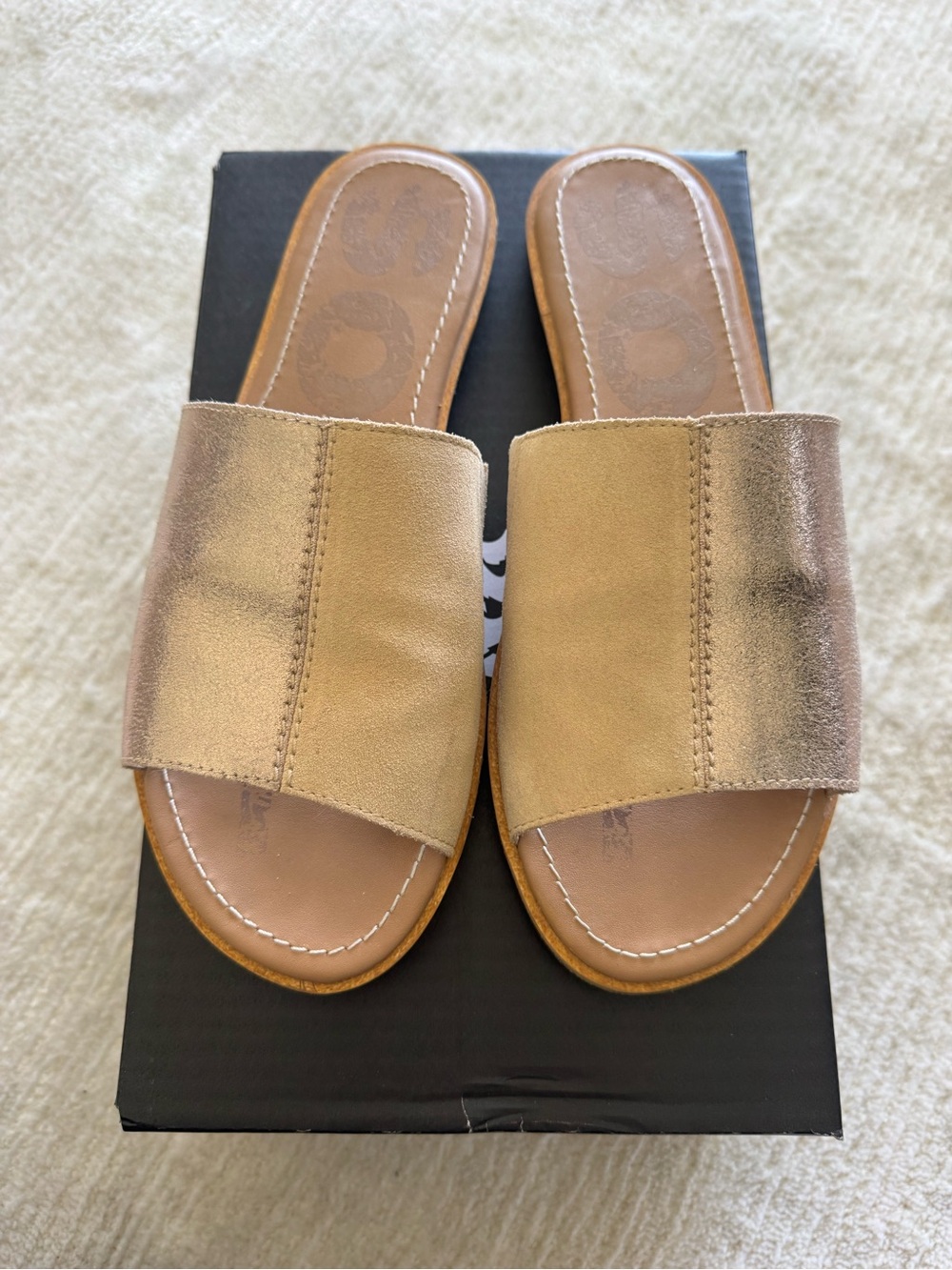 Sorel Ella Block Slide Natural Tan Leather Sandals Size 9.5